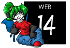 A drawing of a antromorphic panda girl sitting alongside a sign which says "WEB 14", indicating that this site is for ages 14 and above.